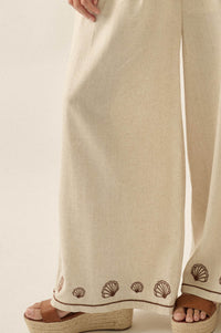 For Shore Shell-Embroidered Wide-Leg Pocket Pants - ShopPromesa