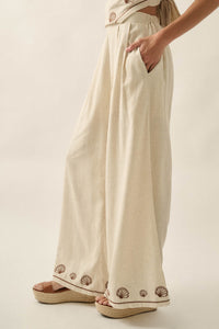 For Shore Shell-Embroidered Wide-Leg Pocket Pants - ShopPromesa