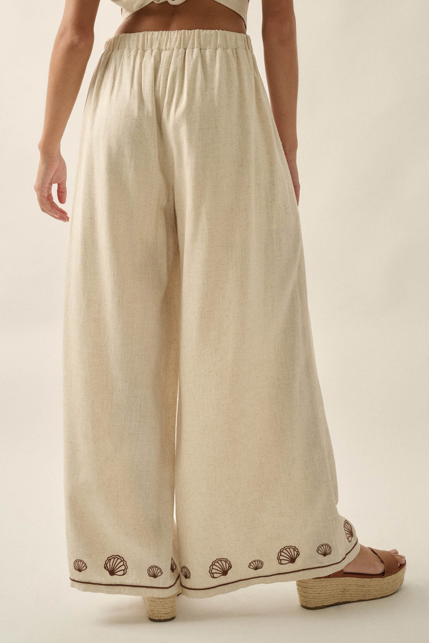 For Shore Shell-Embroidered Wide-Leg Pocket Pants - ShopPromesa