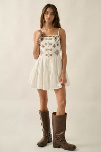 Embroidered Garden Cotton Tiered Ruffle Romper - ShopPromesa