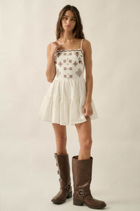 Embroidered Garden Cotton Tiered Ruffle Romper - ShopPromesa