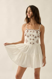Embroidered Garden Cotton Tiered Ruffle Romper - ShopPromesa