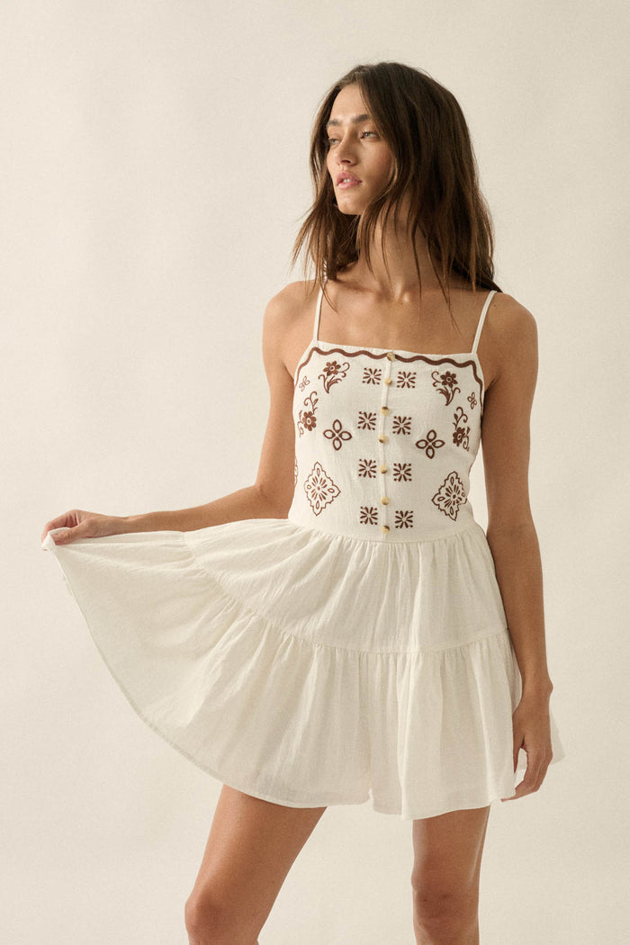 Embroidered Garden Cotton Tiered Ruffle Romper - ShopPromesa