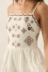 Embroidered Garden Cotton Tiered Ruffle Romper - ShopPromesa