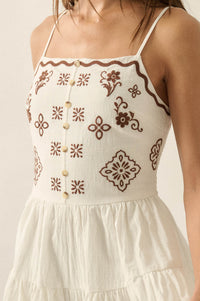 Embroidered Garden Cotton Tiered Ruffle Romper - ShopPromesa