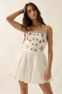 Embroidered Garden Cotton Tiered Ruffle Romper - ShopPromesa