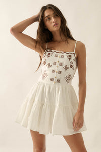 Embroidered Garden Cotton Tiered Ruffle Romper - ShopPromesa