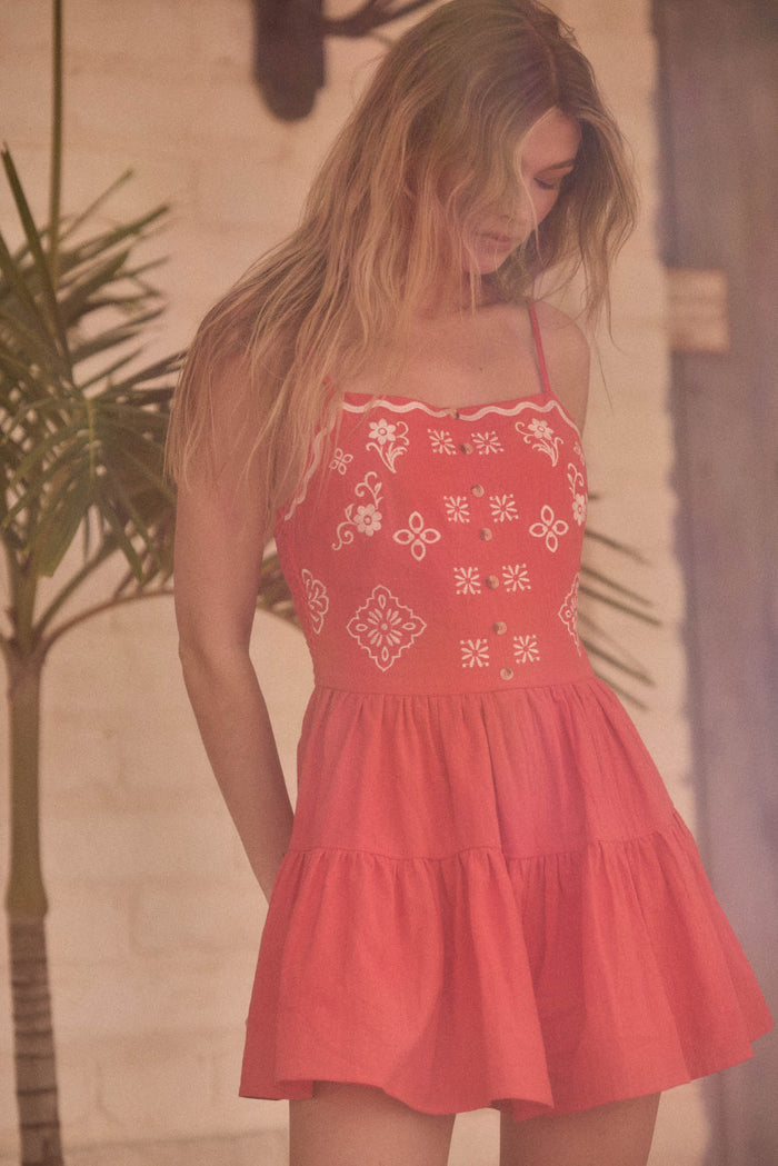 Embroidered Garden Cotton Tiered Ruffle Romper - ShopPromesa