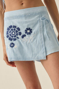 Playful Petals Floral-Embroidered Wrap Mini Skort - ShopPromesa