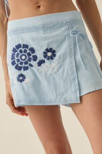 Playful Petals Floral-Embroidered Wrap Mini Skort - ShopPromesa