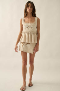 Playful Petals Floral-Embroidered Wrap Mini Skort - ShopPromesa