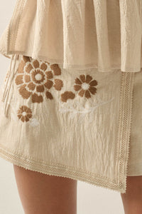 Playful Petals Floral-Embroidered Wrap Mini Skort - ShopPromesa
