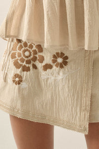 Playful Petals Floral-Embroidered Wrap Mini Skort - ShopPromesa