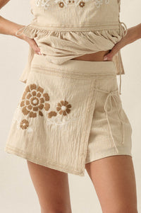 Playful Petals Floral-Embroidered Wrap Mini Skort - ShopPromesa