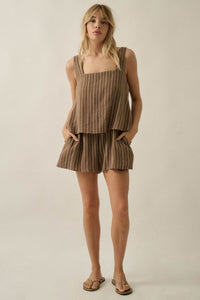 Tide Line Striped Cotton Sleeveless Layered Romper - ShopPromesa