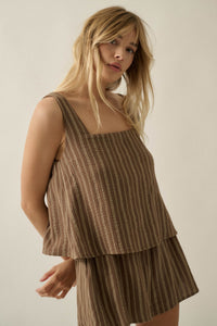 Tide Line Striped Cotton Sleeveless Layered Romper - ShopPromesa
