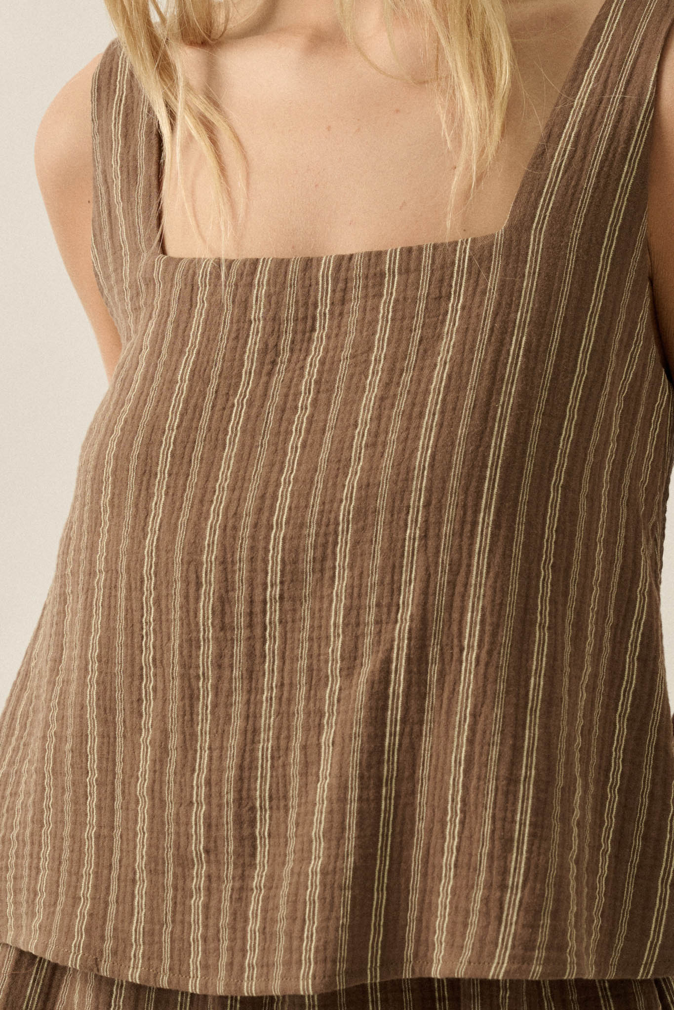 Tide Line Striped Cotton Sleeveless Layered Romper - ShopPromesa