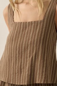 Tide Line Striped Cotton Sleeveless Layered Romper - ShopPromesa