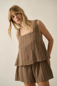 Tide Line Striped Cotton Sleeveless Layered Romper - ShopPromesa