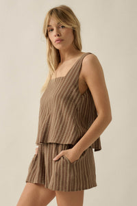 Tide Line Striped Cotton Sleeveless Layered Romper - ShopPromesa