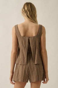 Tide Line Striped Cotton Sleeveless Layered Romper - ShopPromesa