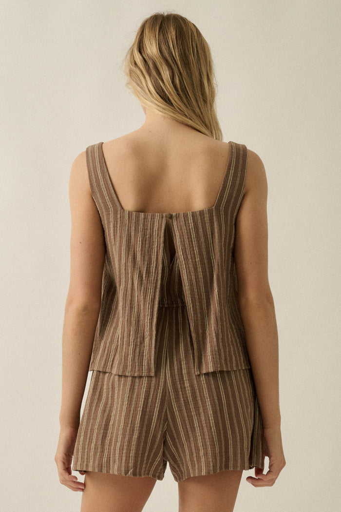 Tide Line Striped Cotton Sleeveless Layered Romper - ShopPromesa