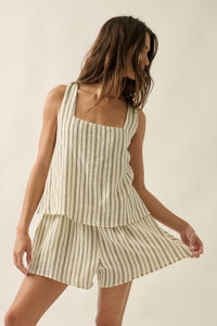 Tide Line Striped Cotton Sleeveless Layered Romper - ShopPromesa