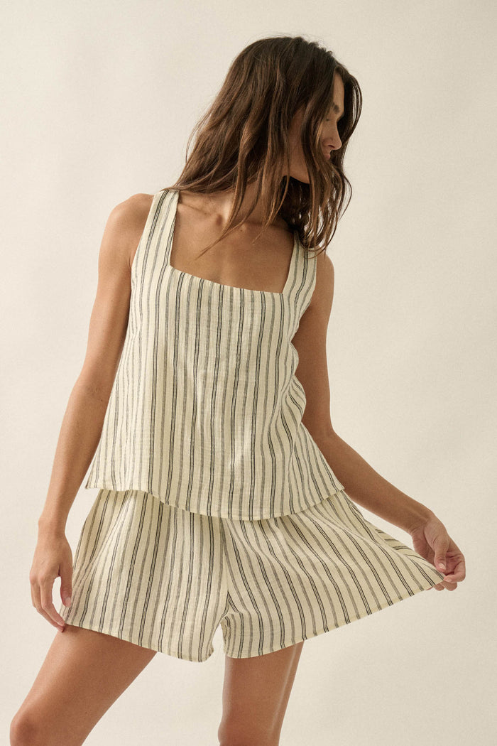 Tide Line Striped Cotton Sleeveless Layered Romper - ShopPromesa