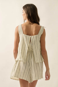 Tide Line Striped Cotton Sleeveless Layered Romper - ShopPromesa