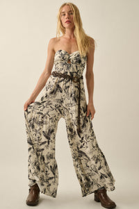 Sultry Season Tropical Strapless Wide-Leg Jumpsuit - ShopPromesa
