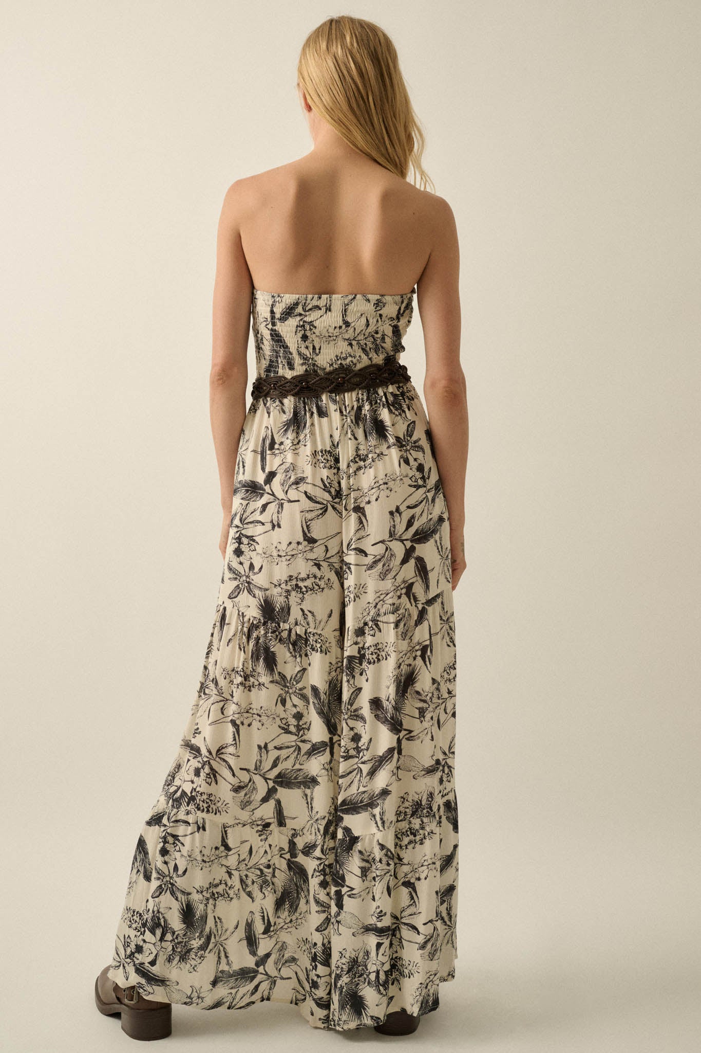 Sultry Season Tropical Strapless Wide-Leg Jumpsuit - ShopPromesa