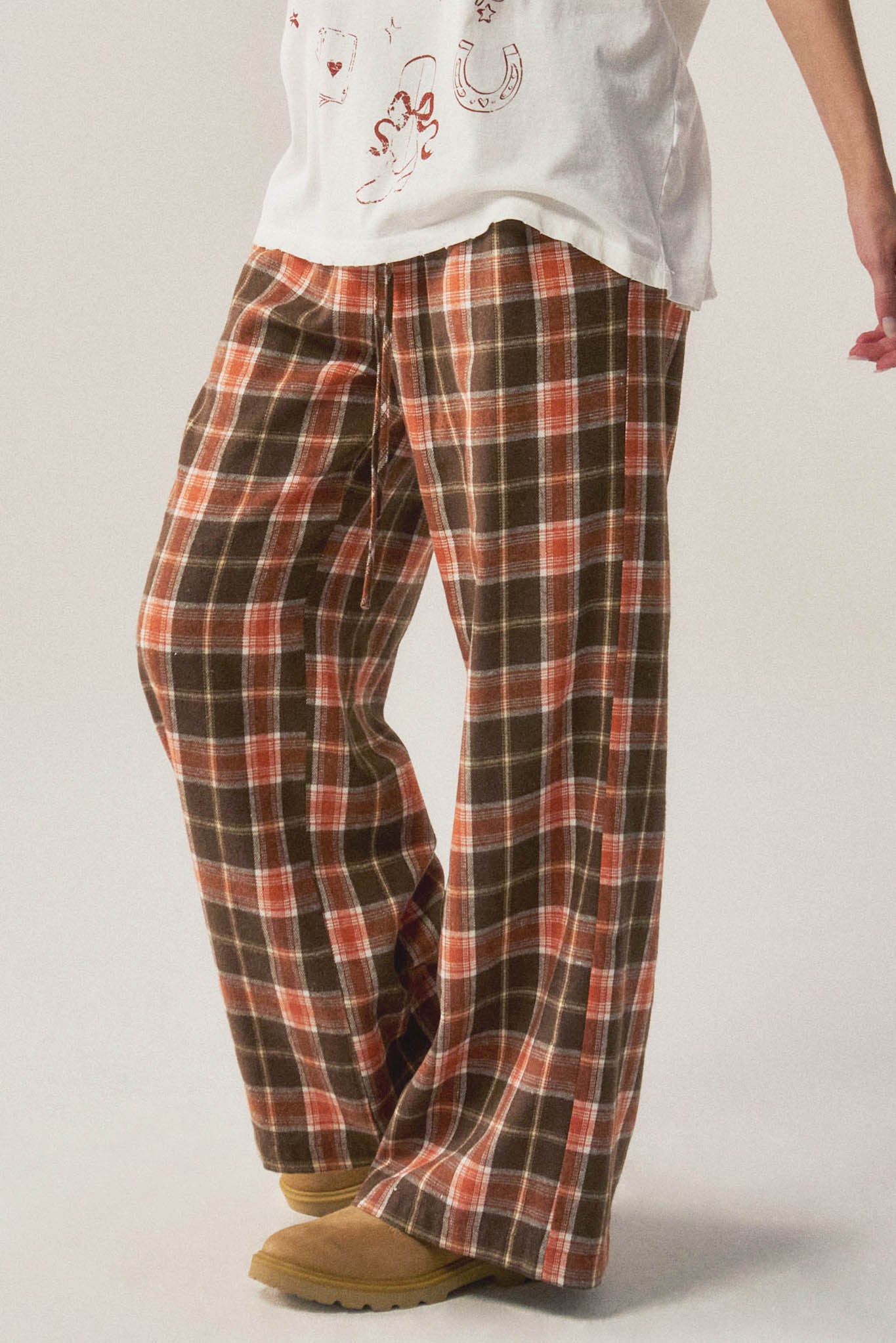 Cozy Cabin Plaid Wide-Leg Drawstring Pocket Pants - ShopPromesa