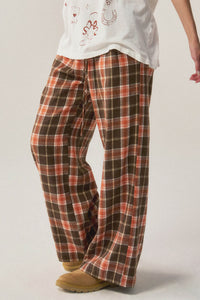 Cozy Cabin Plaid Wide-Leg Drawstring Pocket Pants - ShopPromesa