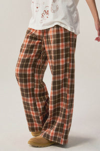 Cozy Cabin Plaid Wide-Leg Drawstring Pocket Pants - ShopPromesa