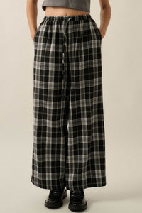 Cozy Cabin Plaid Wide-Leg Drawstring Pocket Pants - ShopPromesa