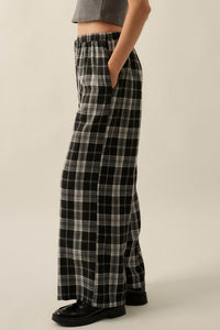 Cozy Cabin Plaid Wide-Leg Drawstring Pocket Pants - ShopPromesa