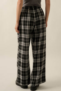 Cozy Cabin Plaid Wide-Leg Drawstring Pocket Pants - ShopPromesa