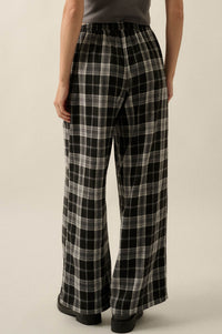 Cozy Cabin Plaid Wide-Leg Drawstring Pocket Pants - ShopPromesa
