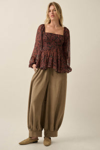 Smooth the Way Vegan Suede Cuffed Balloon Pants - ShopPromesa