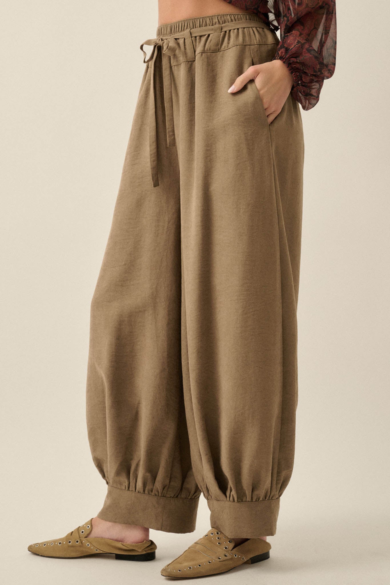 Smooth the Way Vegan Suede Cuffed Balloon Pants - ShopPromesa