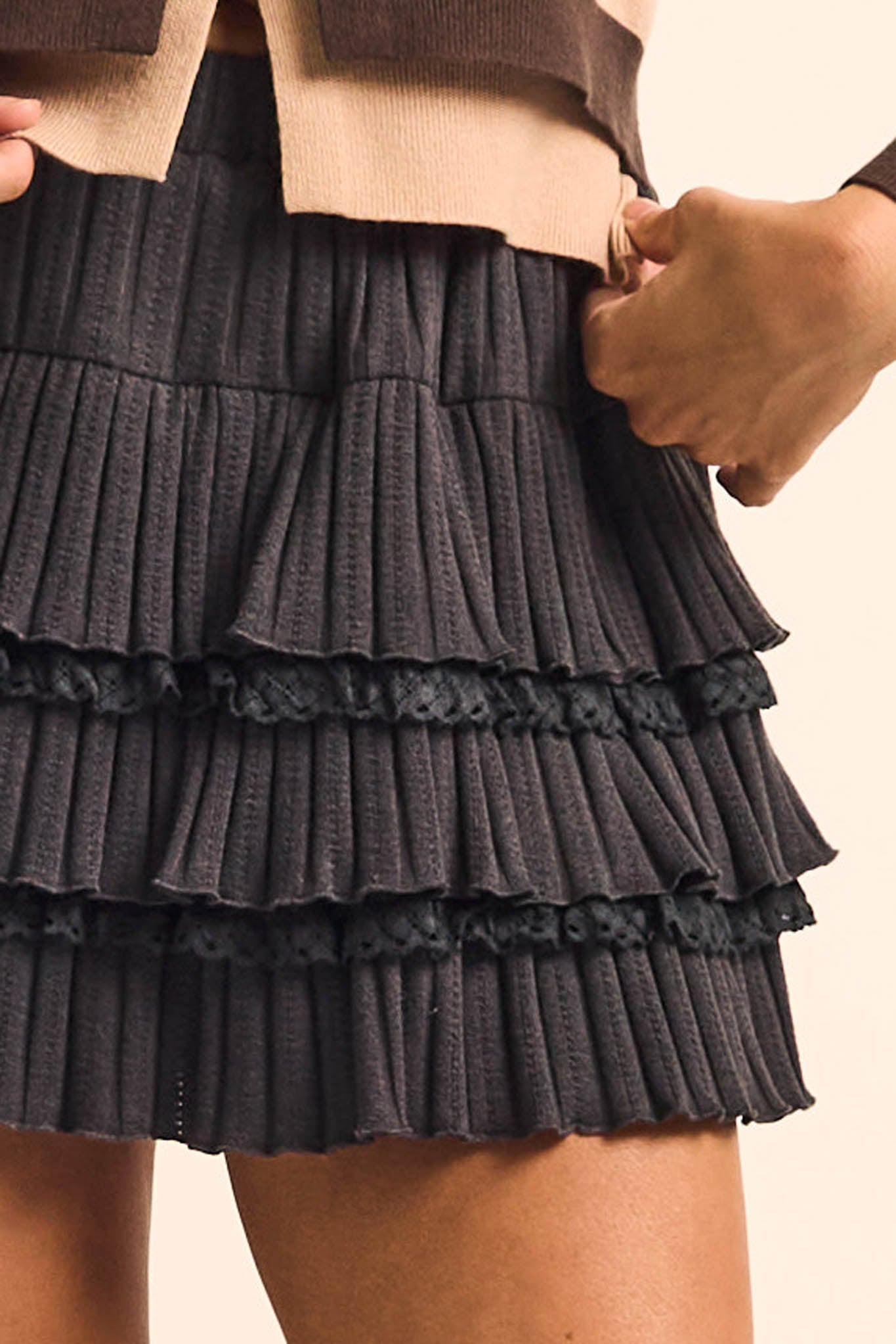 Ruffled Up Pointelle Lace-Trim Tiered Mini Skort - ShopPromesa