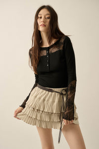 Ruffled Up Pointelle Lace-Trim Tiered Mini Skort - ShopPromesa