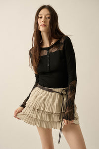 Ruffled Up Pointelle Lace-Trim Tiered Mini Skort - ShopPromesa