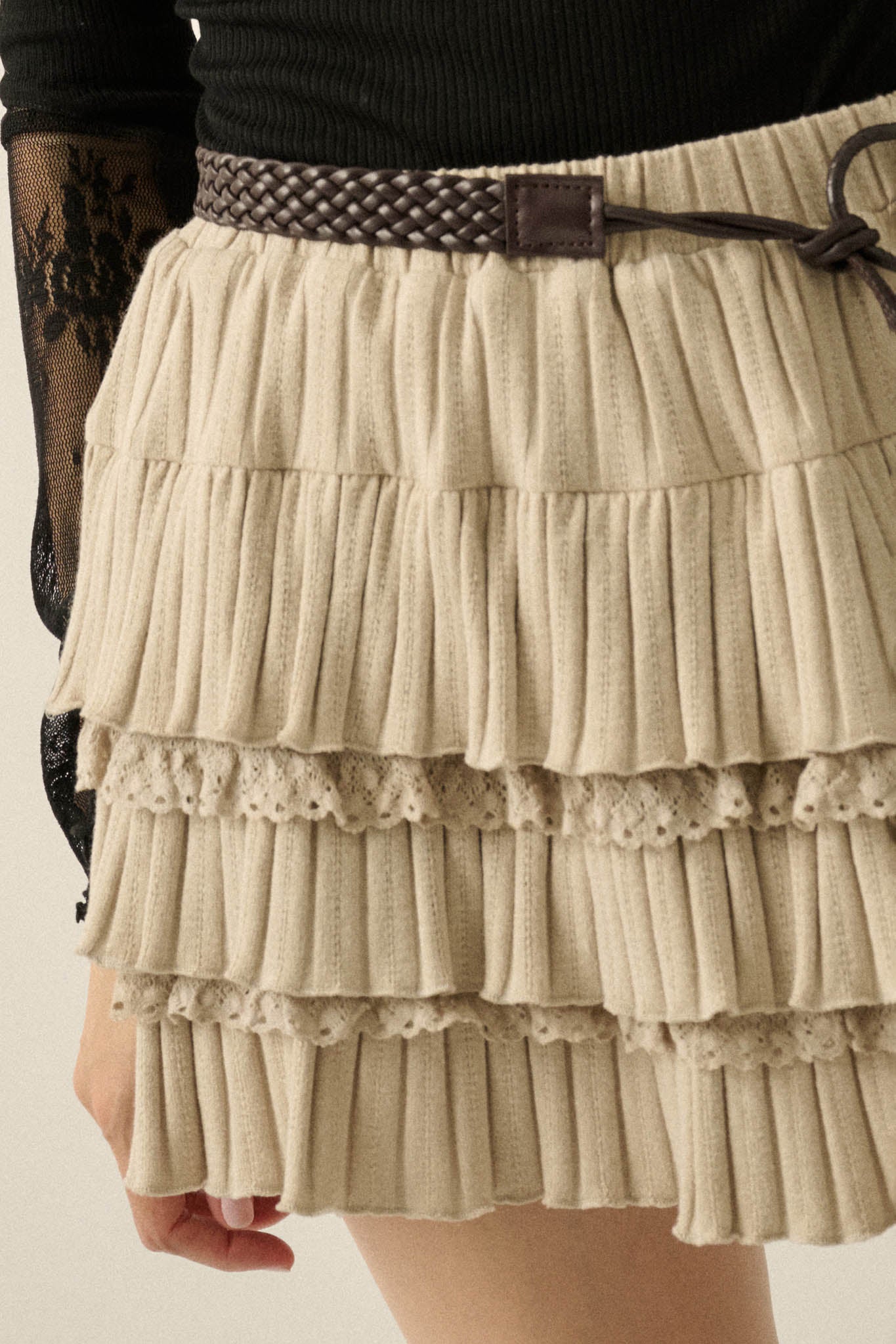 Ruffled Up Pointelle Lace-Trim Tiered Mini Skort - ShopPromesa
