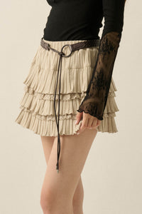 Ruffled Up Pointelle Lace-Trim Tiered Mini Skort - ShopPromesa