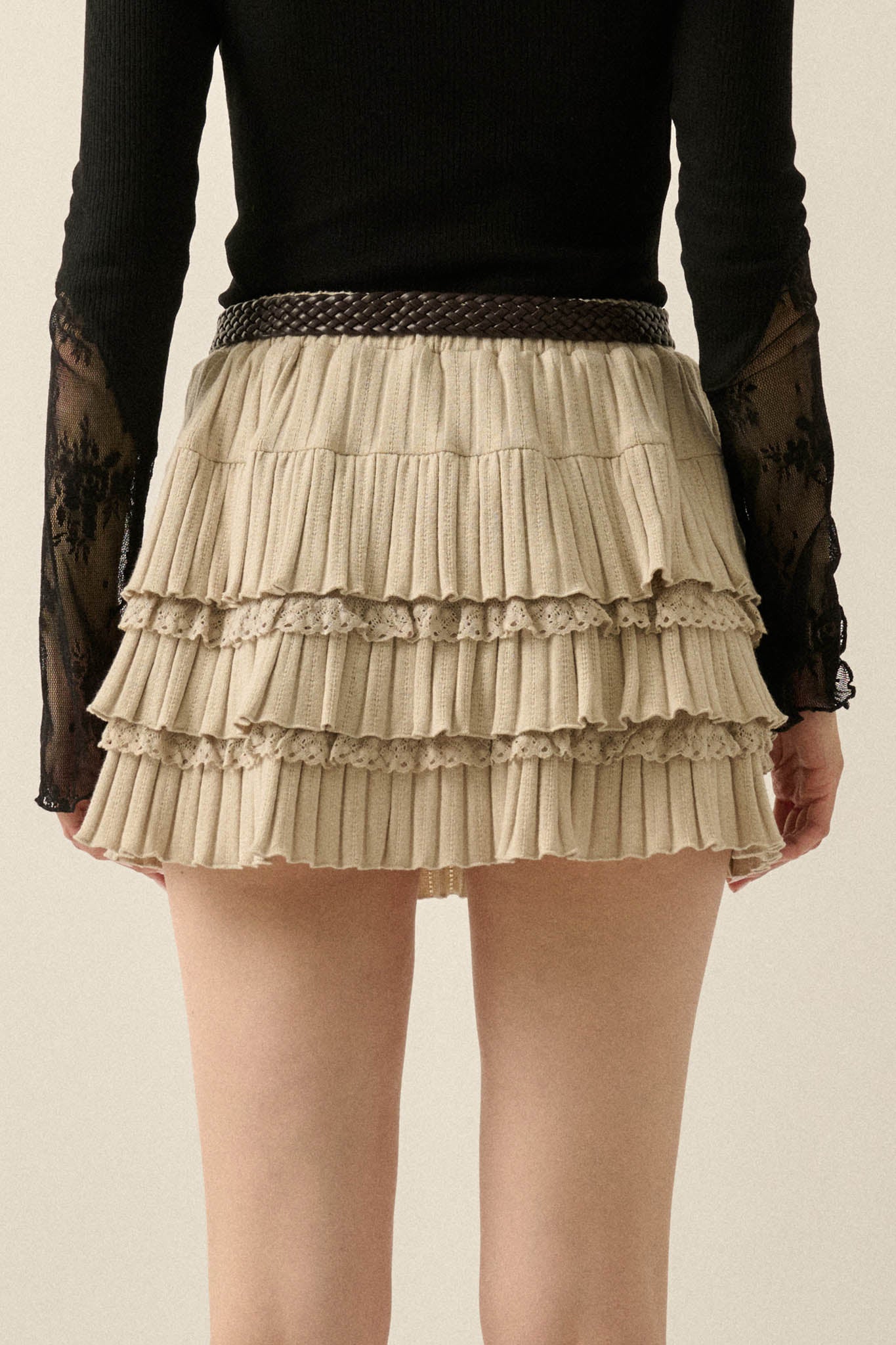 Ruffled Up Pointelle Lace-Trim Tiered Mini Skort - ShopPromesa
