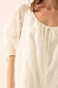 So Pure Eyelet Lace Puff-Sleeve Babydoll Romper - ShopPromesa
