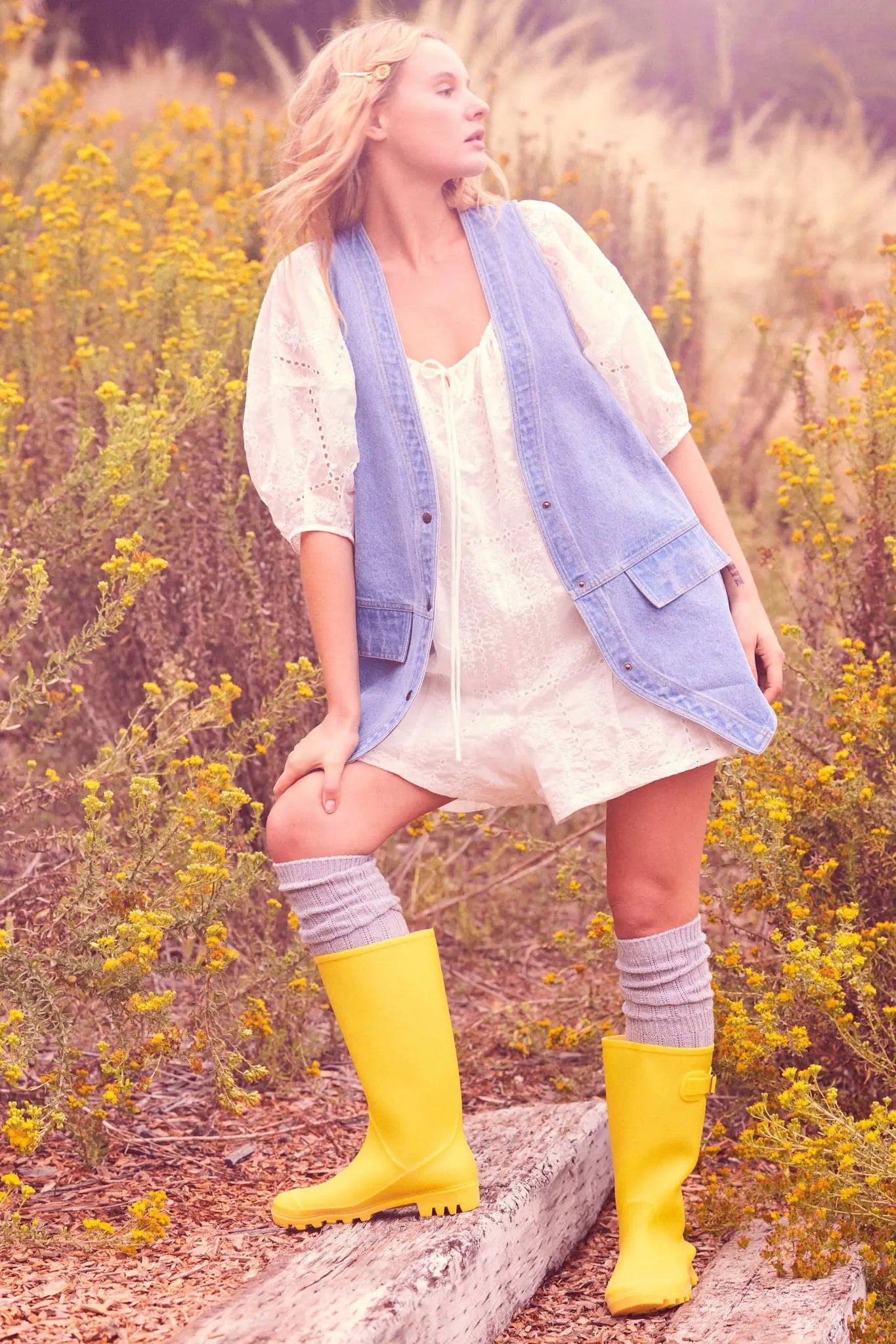 So Pure Eyelet Lace Puff-Sleeve Babydoll Romper