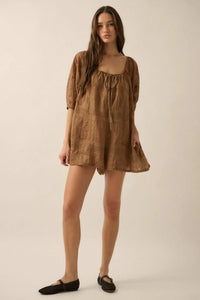 So Pure Eyelet Lace Puff-Sleeve Babydoll Romper - ShopPromesa