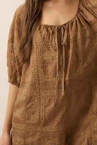 So Pure Eyelet Lace Puff-Sleeve Babydoll Romper - ShopPromesa